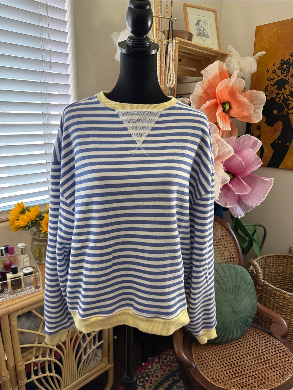 Free People We The Free Classic Striped Oversized Crewneck Nantucket Sweatshirt